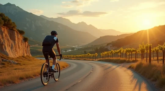 Cycliste profitant de la liberté et de l'aventure sur les diverses routes de France avec des paysages variés