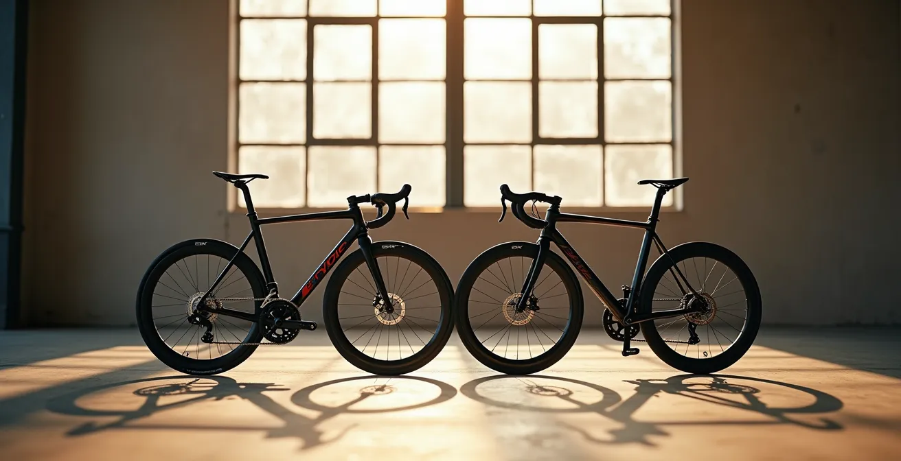 Comparaison visuelle de géométries de cadres de vélo avec reach et stack différents