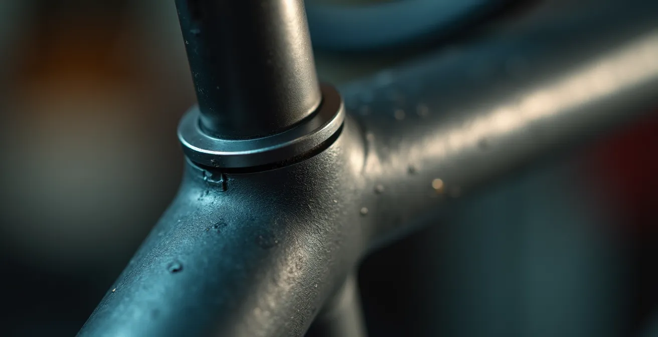 Gros plan sur une tige de selle montrant la limite de sécurité et le bon positionnement