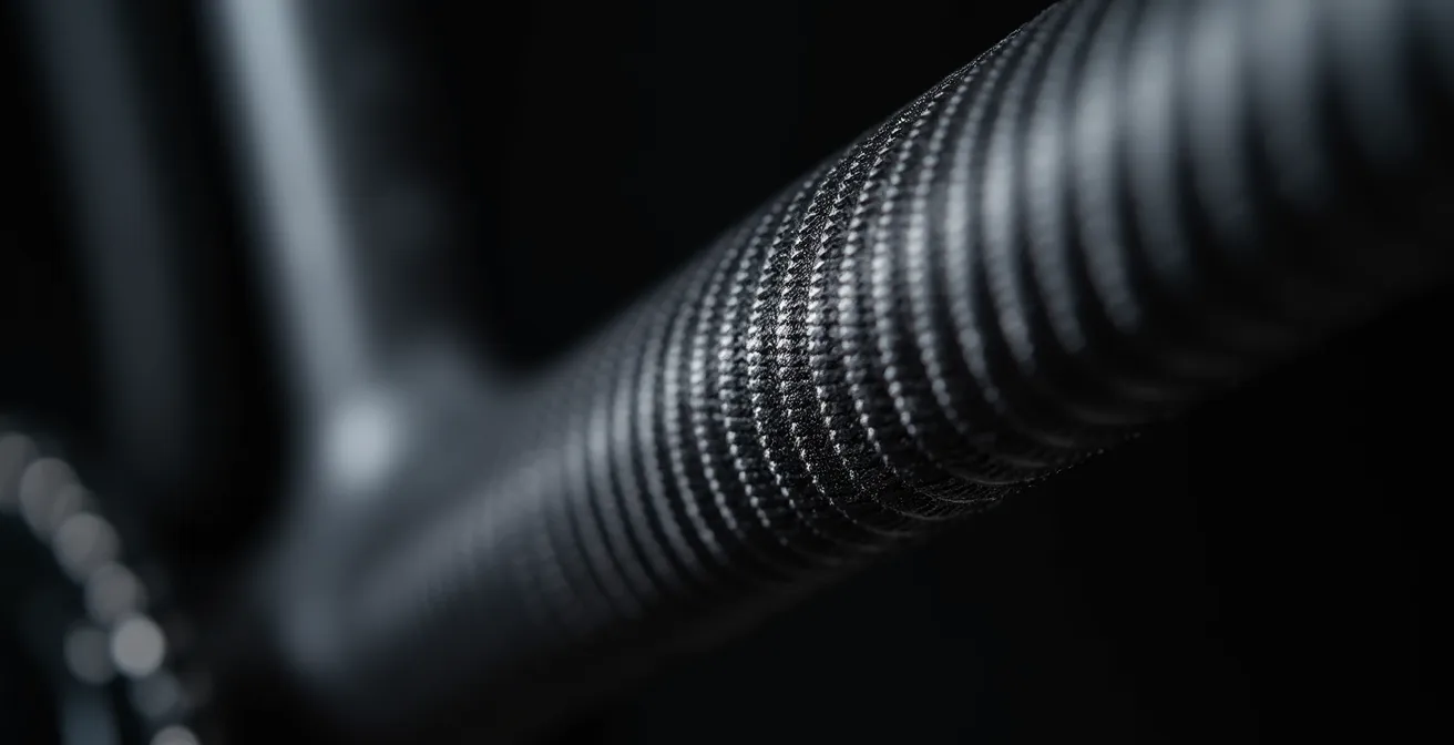 Inspection minutieuse d'un cadre de vélo en carbone avec éclairage technique