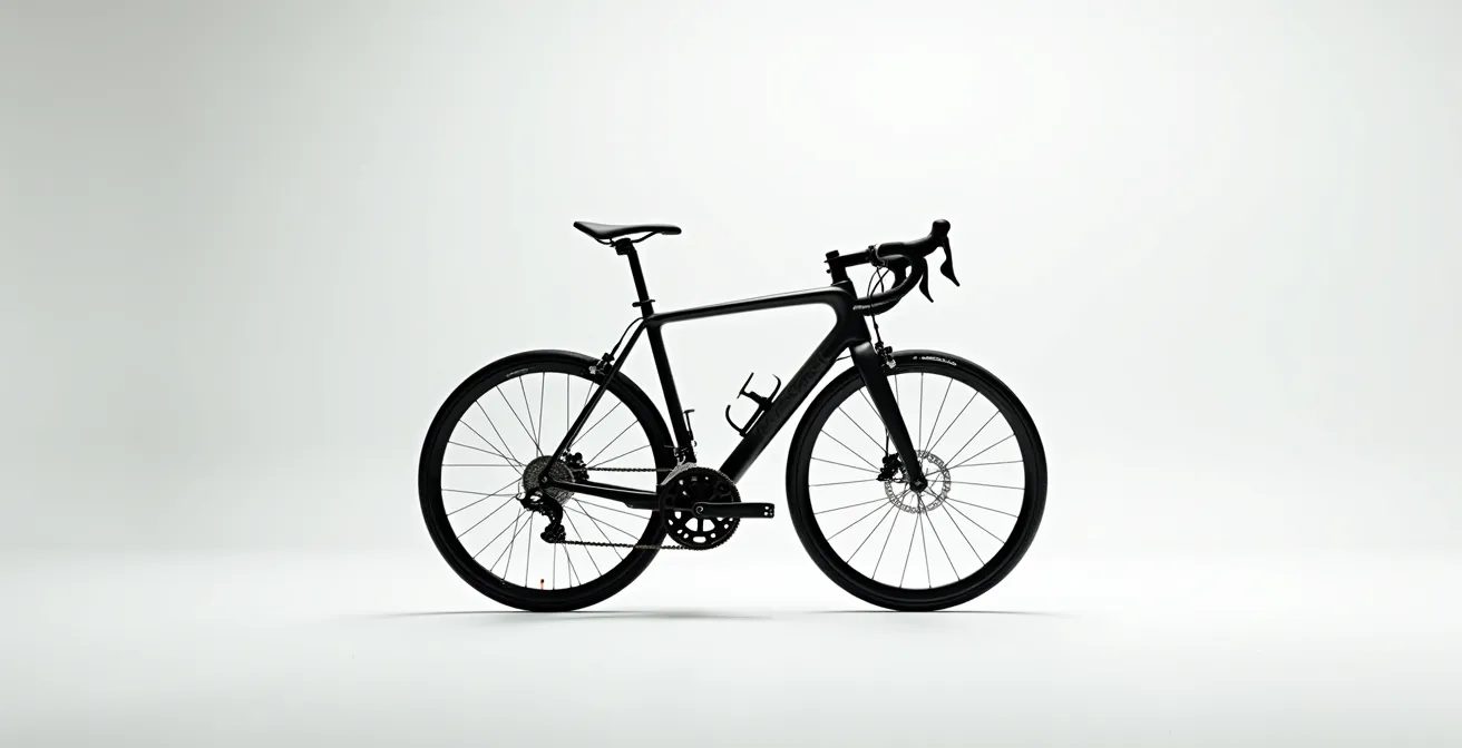 Vue large d'un vélo avec selle en position extrême, montrant l'inadéquation du cadre