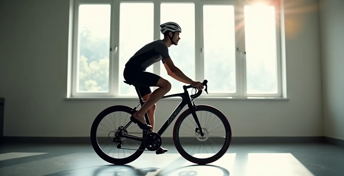Vue latérale d'un cycliste sur son vélo montrant les points de tension et les alignements biomécaniques