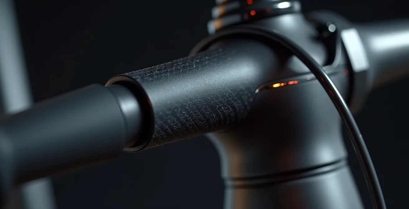 Vue macro d'un traceur GPS discret intégré dans un composant de vélo