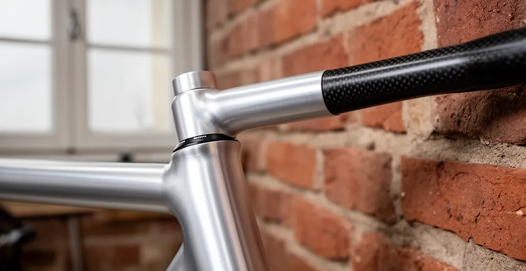 Détail de la potence vélo route montrant la jonction avec le cintre